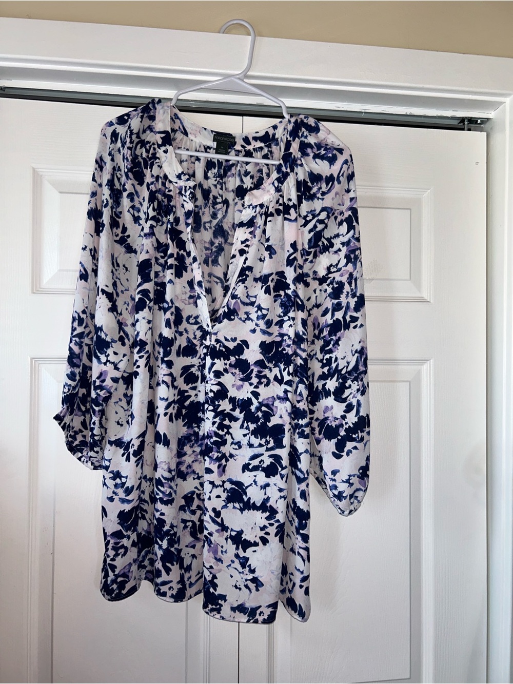 Porophrose Blue And Purple Abstract Peasant Blouse
